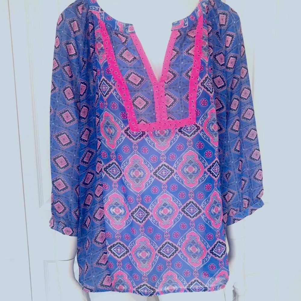 Sweet Storm Tunic Tropical Blouse Size Large